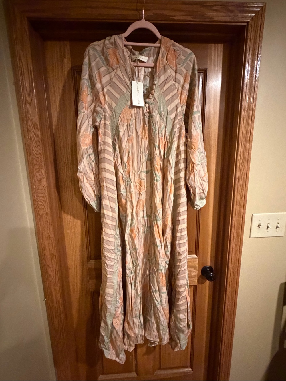 Natalie Martin Peach & Sage Floral Stripe Maxi Dress